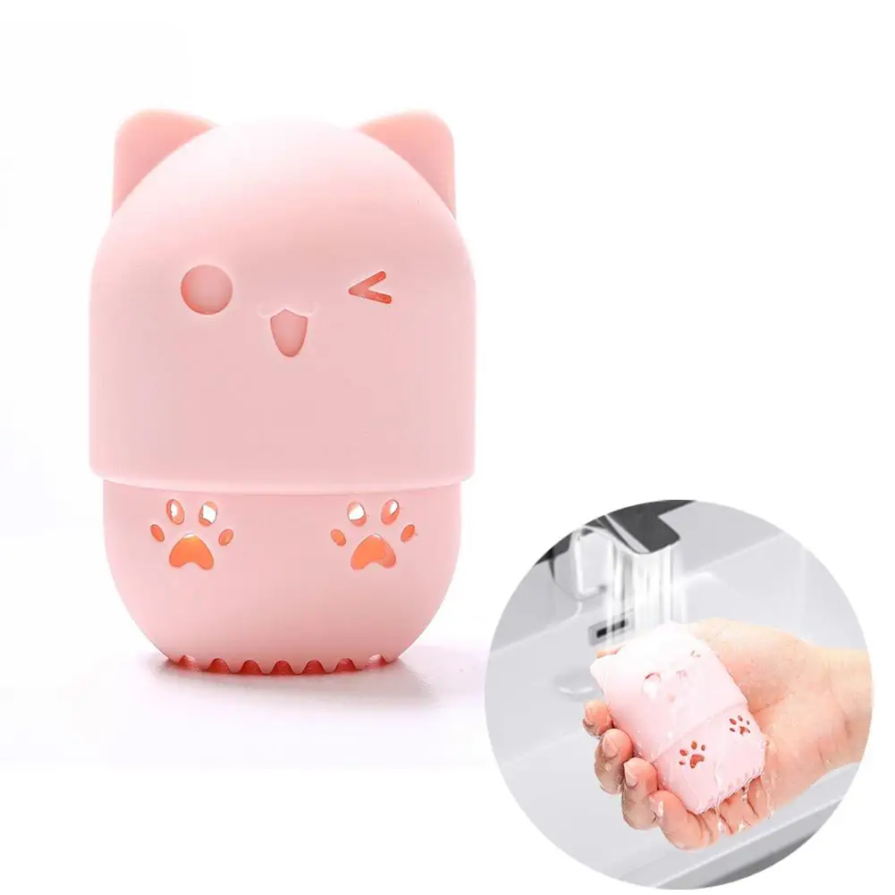 В форме кота силиконовый держатель спонжа для макияжа Potable Cosmetic Puff Capsule чехол
