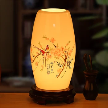 

new ceramic Chinese style retro table lamp bedroom bedside lamp living room study decorative LED table light ZA1127403