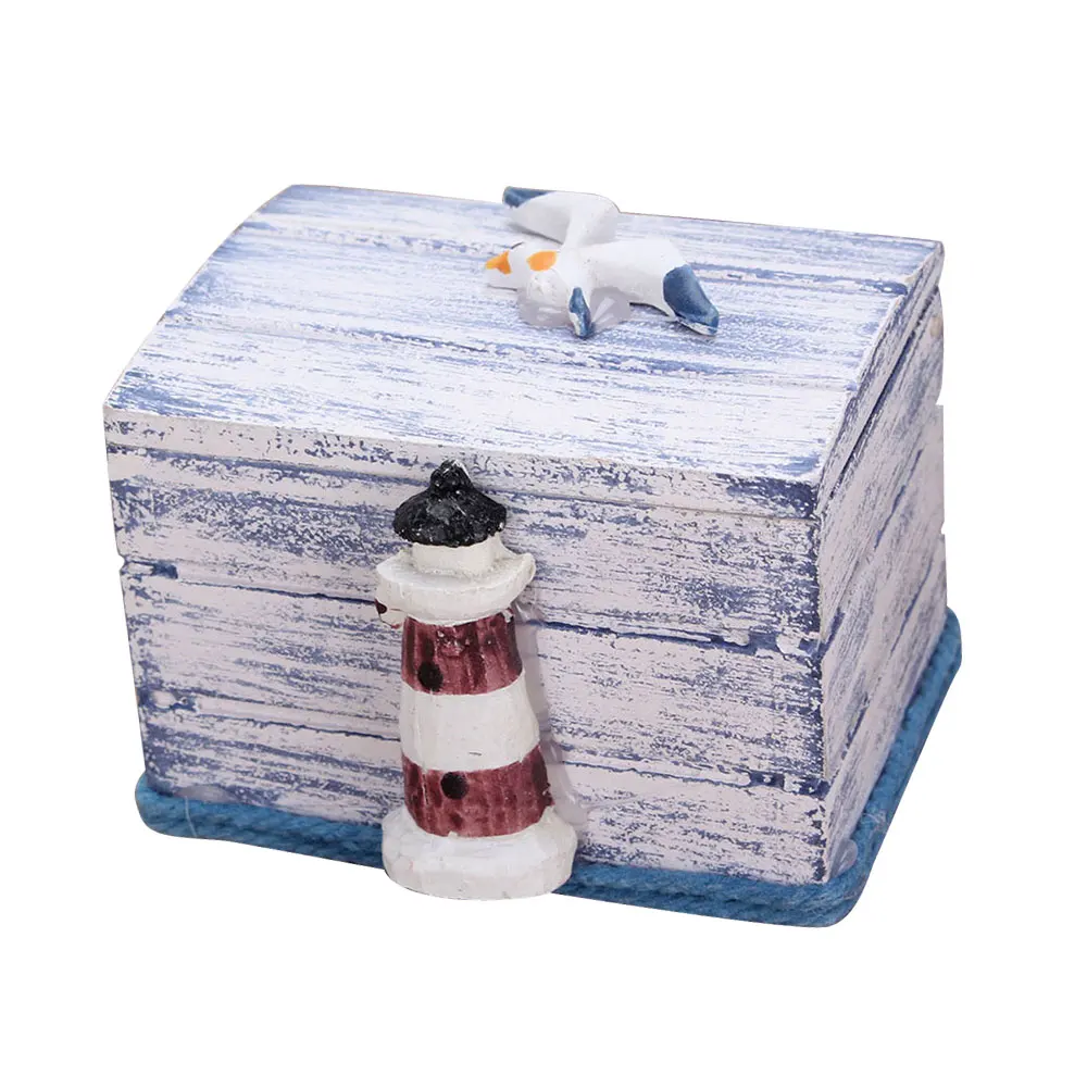 Jewelry Storage Box Mini Home Colorful Jewellery Storage Case Sailboat Pattern Wood Craft