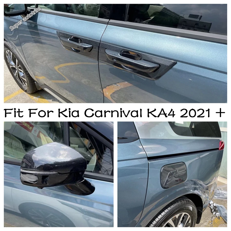 

Rear Door Handle Bowl / Oil Gas Tank Cap / Rearview Mirror Cover Trim Carbon Fiber Accessories For Kia Carnival KA4 2021 - 2023