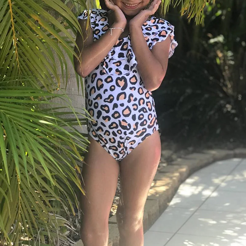 Летнее цельное бикини для дочки в стиле ретро; купальник с леопардовым принтом в стиле бохо для детей