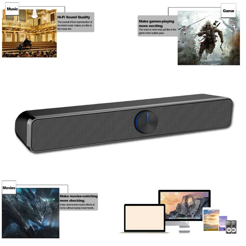 Стерео HIFI Lossless динамик мини настольный легкий звук бар портативный пластиковый домашний кинотеатр тв USB проводной