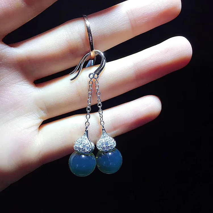 

11-12mm Blue Amber Fine Silver Earrings Mexico Raw Ore Place of Origin 3A Purified Water Quality Teacher's Day Gift Preferred