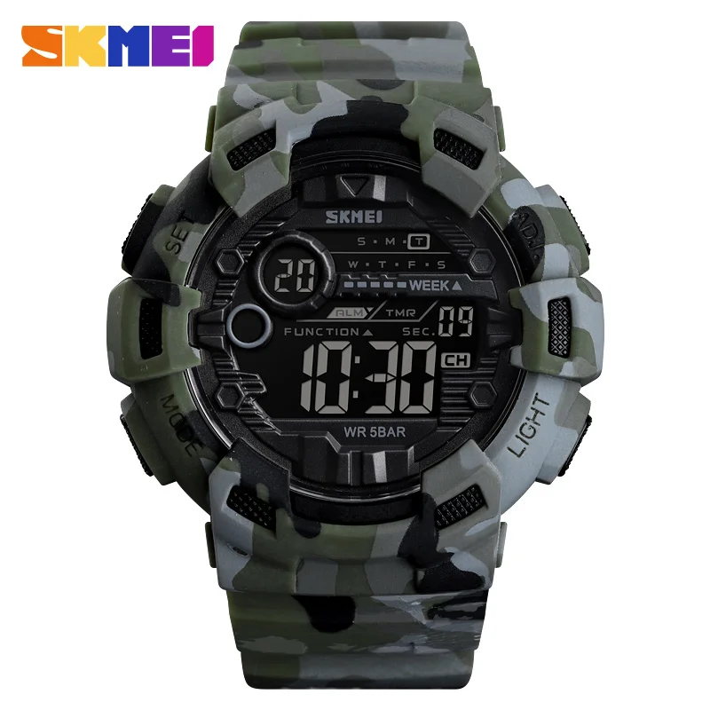 Green camouflage SKMEI спортивные часы мужские модные цифровые наручные часы мужские s дни недели и Дата Секундомер Relogio цифровые 2 времени обратный отсчет Montre Homme - Цвет: Green camouflage