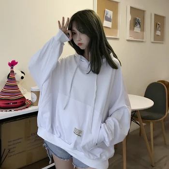 

SOUGEN Casual Hoodie Women Korean Harajuku Pullover Sweatshirt Spring Autumn Solid Colour Hoodies for Teen Kpop Clothes Loose