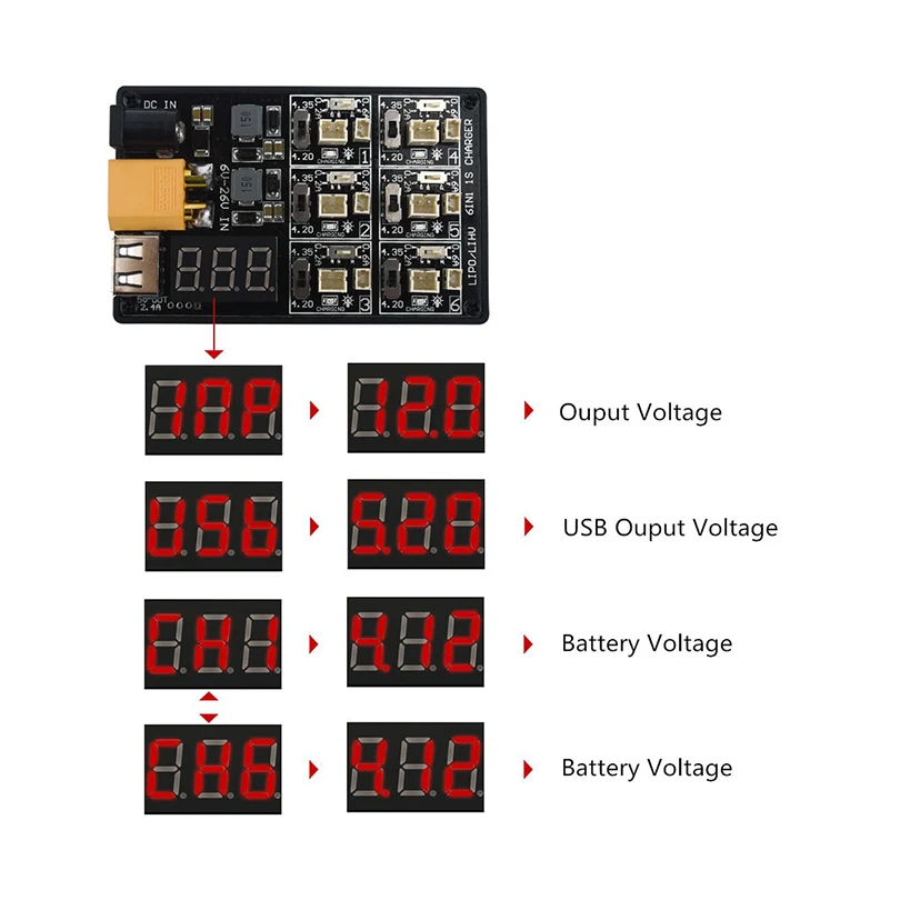 

Плата для зарядки 6 в 1 LiPo 1S LiPo 12A 3 в, плата для зарядки аккумулятора для аксессуаров RC с интерфейсом USB