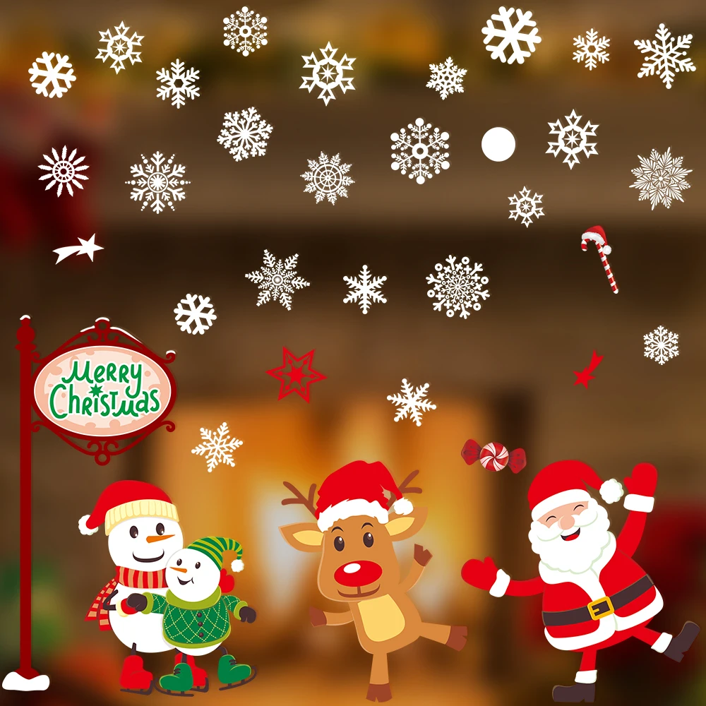 

AIR&TREE-A Xmas Wall Stickers Color Shop Window Glass Decor Merry Christmas Decorations For Home Festival Vinyl Mural Decals