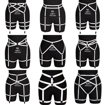 

Body Harness Garter Belt Punk Gothic White Stockings Waist Belts Cage Hollow Out Sexy Bondage Plus Size Women Pole Dance Rave