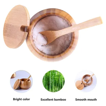 

Wooden Spice Jar Seasoning Can With Lid Spoon Kitchen Tool Salt Storage Box Natural Spice Tank Sugar Pot