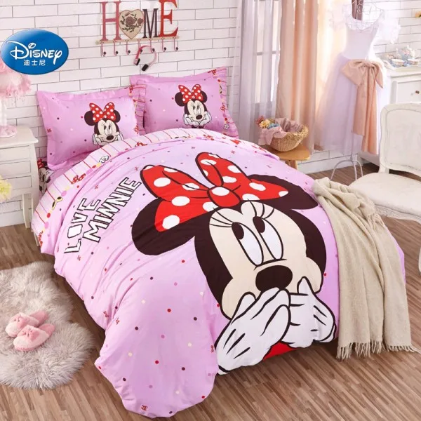 light pink minnie Прекрасный розового цвета с «Минни Маус», комплекты постельного белья для девочек Украшения в спальню хлопок пододеяльник набор 3/4 шт. TwinSingle подарок на день рождения для детей дошкольного возраста - Цвет: light pink minnie