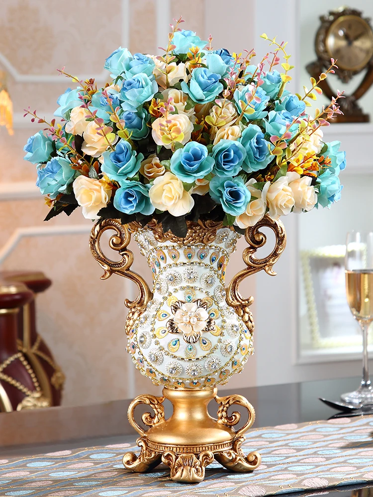 Luxury Storage Tray Resin Vase Stereoscopic Dried Fowers Arrangement Wobble Plate Living Room Entrance Ornaments Home Decoration 6