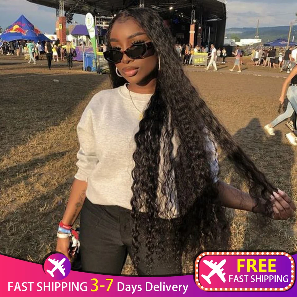

FREE FAST SHIPPING 38 Inch Super Long Curly Synthetic Lace Front Wig For Women Middle Part Curly Brown 1B Wig Cosplay Long Wig