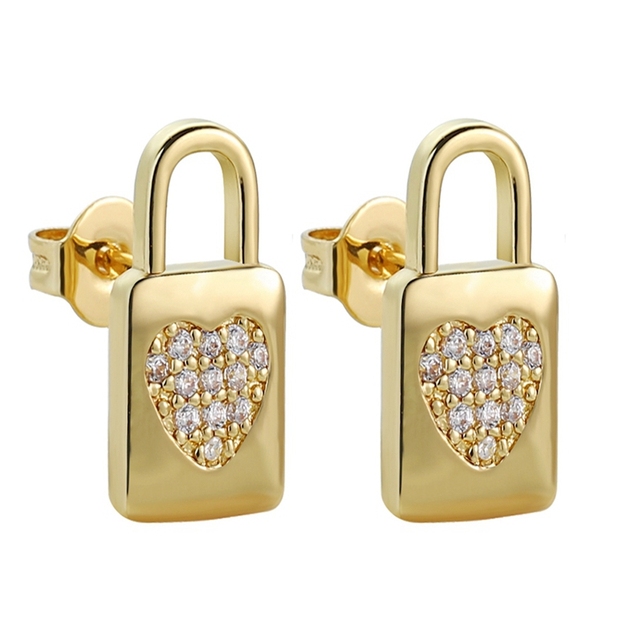 Fashion Gold Lock Shape Pendant Earrings for Women Micro Pave Zircon Cross Sexy Party Trendsetter Femme Earrings Jewelry