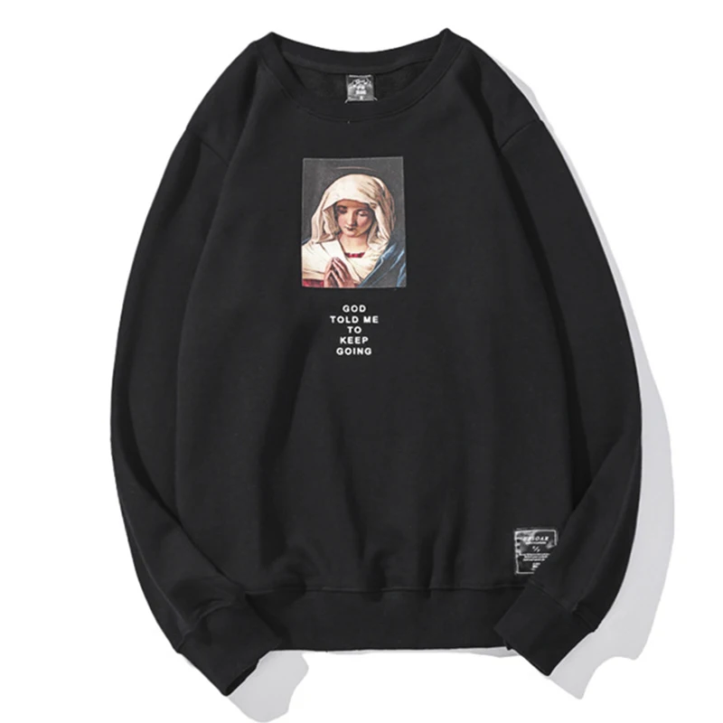 April MOMO, толстовка с надписью «Virgin Mary», уличная одежда для мужчин, Осень-зима, хлопковые повседневные толстовки, свитера, пуловеры, худи - Цвет: Black