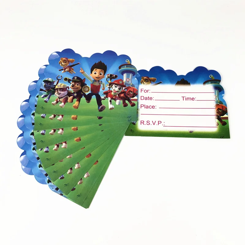 Paw Patrol Мальчики День Рождения украшения Детская сумка на подарок бумажные стаканчики и тарелки нож ложка детский душ Одноразовые столовые принадлежности - Цвет: card-10pcs