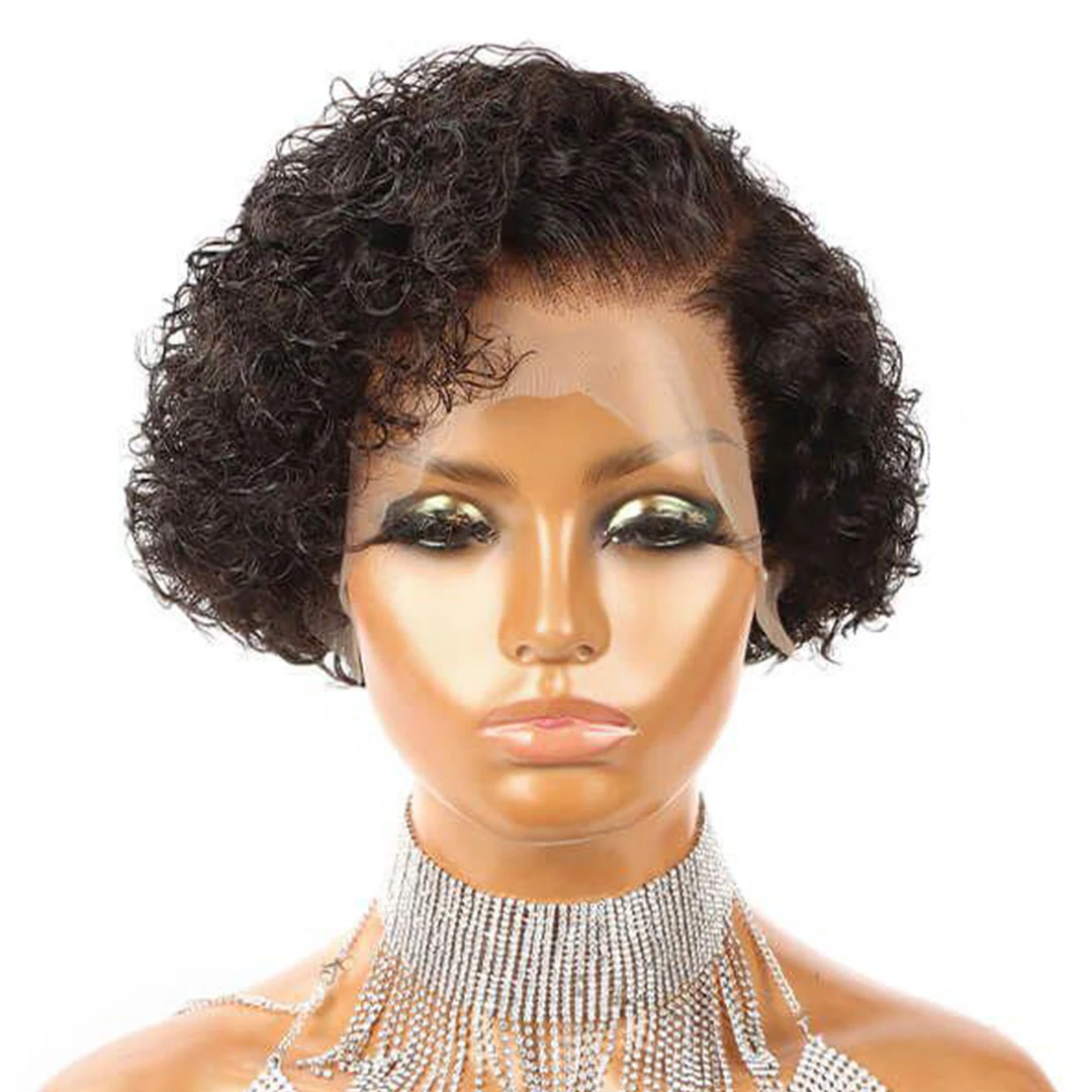 Short Bob Wig Pixie Cut Wig Curly Human Hair Wigs For Women Cheap 13×1 ...