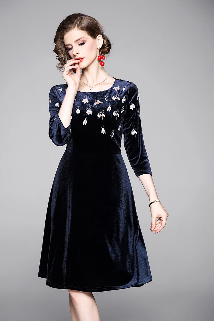 TESSCARA женское осеннее и зимнее элегантное бархатное платье с вышивкой Женские дизайнерские Коктейльные Вечерние платья высокого качества винтажные платья