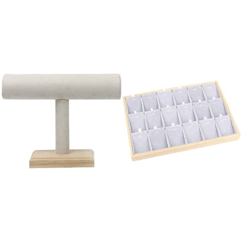 

T-Shaped Wooden Base Necklace Bracelet Jewelry Display Rack Beige & Wood Jewelry Display Tray Necklace Bracelet Bangle