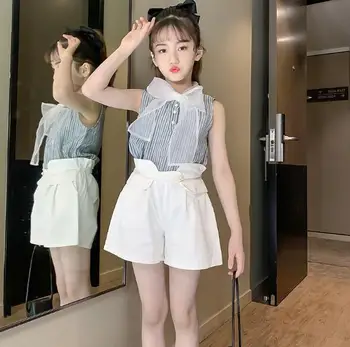 

2020 Summer Girls Suit Kids Clothing Set Teenage Girl Sleeveless Princess Children Clothing Set 5 6 7 8 9 10 11 12 13 years