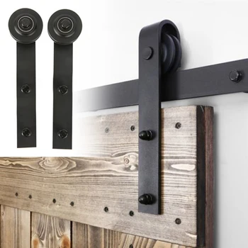 

2*Door Tracks Carbon Steel Wheel Sliding Barn Door Sliding Track Kit Interior Rustic Track Double Door Black Hardware Rail