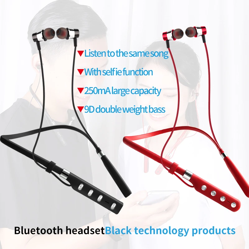 Новая версия селфи видео Bluetooth наушники ожерелье Спортивная гарнитура стерео музыка Tws Беспроводные наушники для Xiaomi huawei