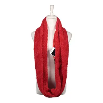 

Womens Double Layer Coral Fleece Secret Hidden Zipper Pocket Infinity Loop Scarf
