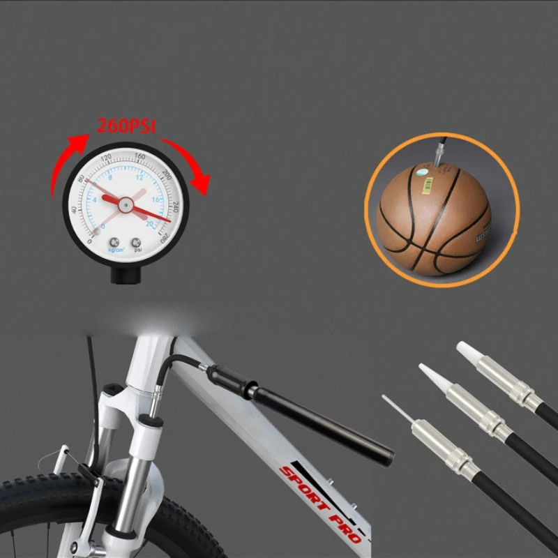 Воздушный насос для горного велосипеда 260 фунтов/кв. дюйм, ручной воздушный насос для велосипеда, портативный насос для баскетбола, волейбола