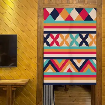 

Fyjafon Curtain Hotel Door Curtain Cotton Linen Printed Half Tube Curtain Decorative Short Curtains 100*200