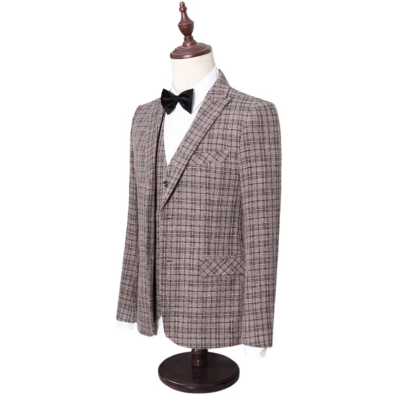 acket Pants Vest 3 pieces sets / fashion new men's casual boutique business grid suit suits Blazers trousers waistcoat 5XL