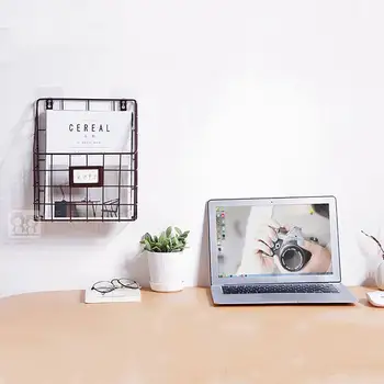 

Wall mounted Grid Hanging Rack Newspaper Magazine File Iron Storage Basket Office Home Suppies