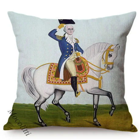 Oil Painting Art Great Celebrity General Costume Equestrian Portrait Design Sofa Throw Pillow Case Home Decorative Cushion Cover K165-3