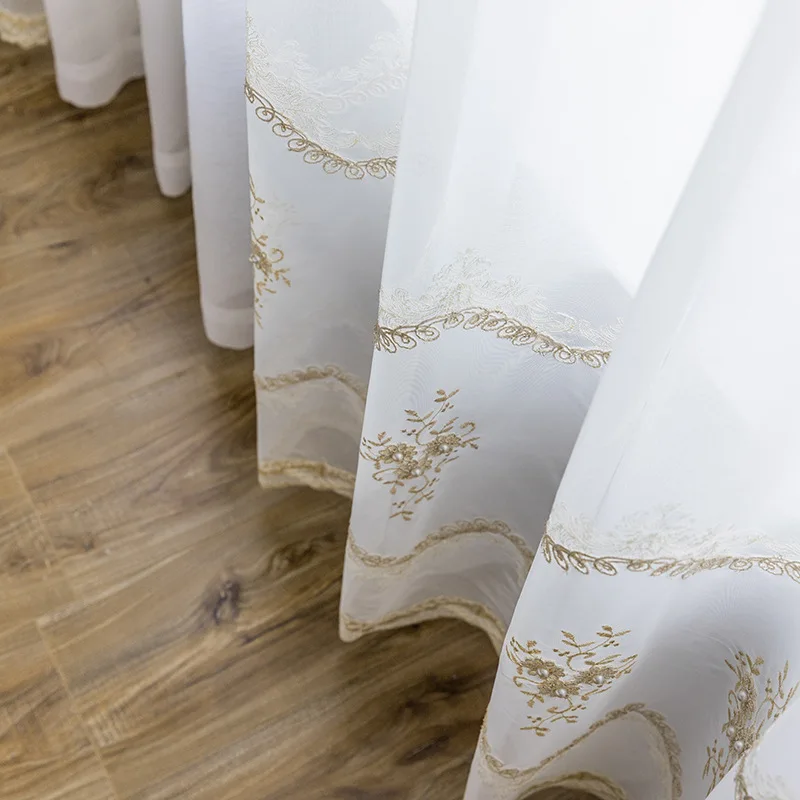 Белые жемчужные Роскошные тюлевые шторы с вышивкой для гостиной романтические кружевные занавески для занавески в спальню M200#5