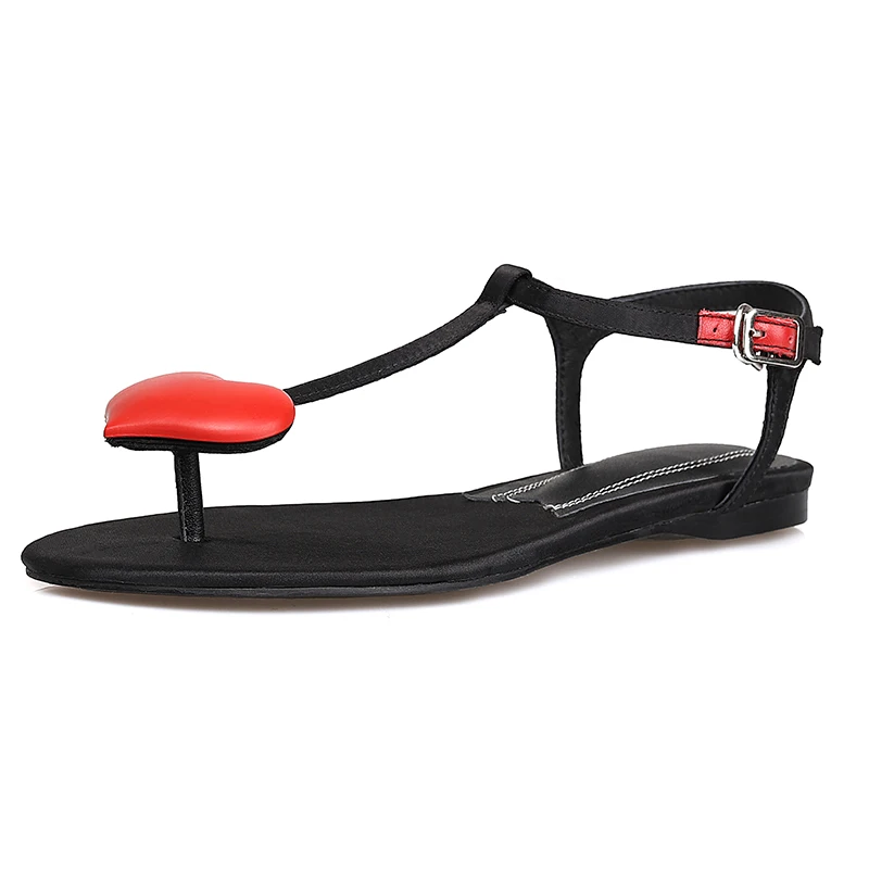 

Kmeioo Women Thong Sandals T-Type Open Toe Rhinestone Flat BottomHeart Sandals Shoes Comfort Flat shoes Sweety Casual Plus Size
