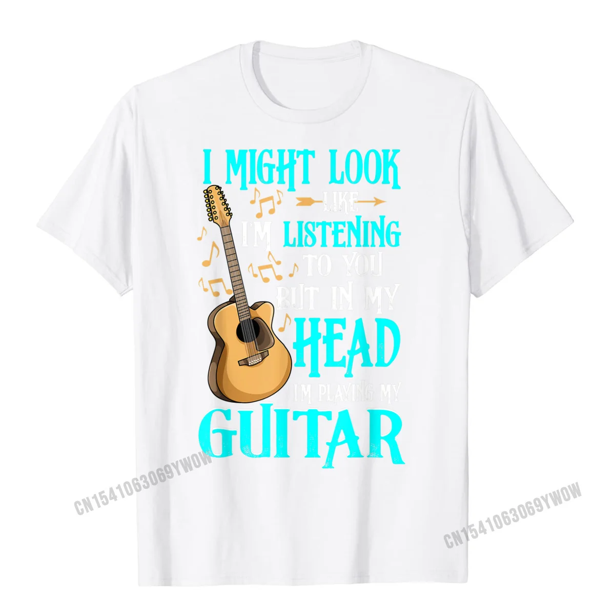 Casual Normal T-Shirt for Male 100% Cotton Fall Tops Shirt Hip hop Tee Shirt Short Sleeve Graphic Round Collar Guitar Shirt Funny I Might Look Like Im Listening To You T-Shirt__822 white