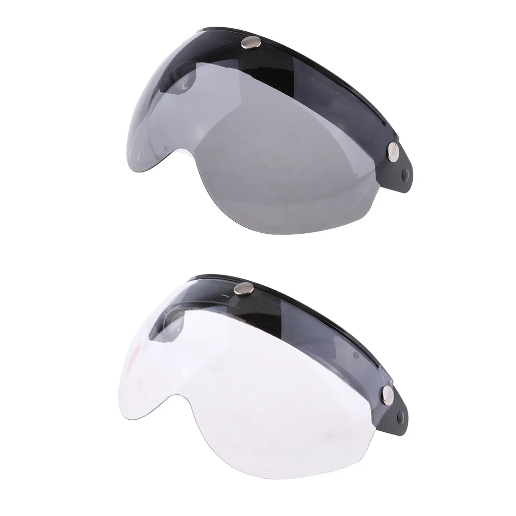 2pcs 3 Snap Open Face Helmet Shield Flip Up Visor Faceshield for Motorcycle Helmets Replace Assembly, Clear & Grey