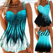 2020 新プラスサイズ 8XL 分割水着タンキニ水着女性ハイウエストセクシーなビキニプッシュアッププリントドレスボディスーツパッド入り(China)