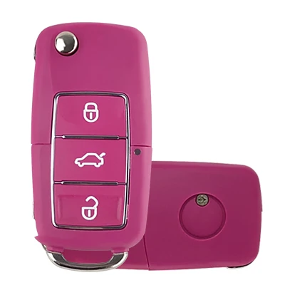OkeyTech цветной чехол для ключей автомобиля для VW Skoda seat Octavia 3 кнопки откидной складной чехол для дистанционного ключа 4 цвета с невырезанным лезвием - Цвет: Red