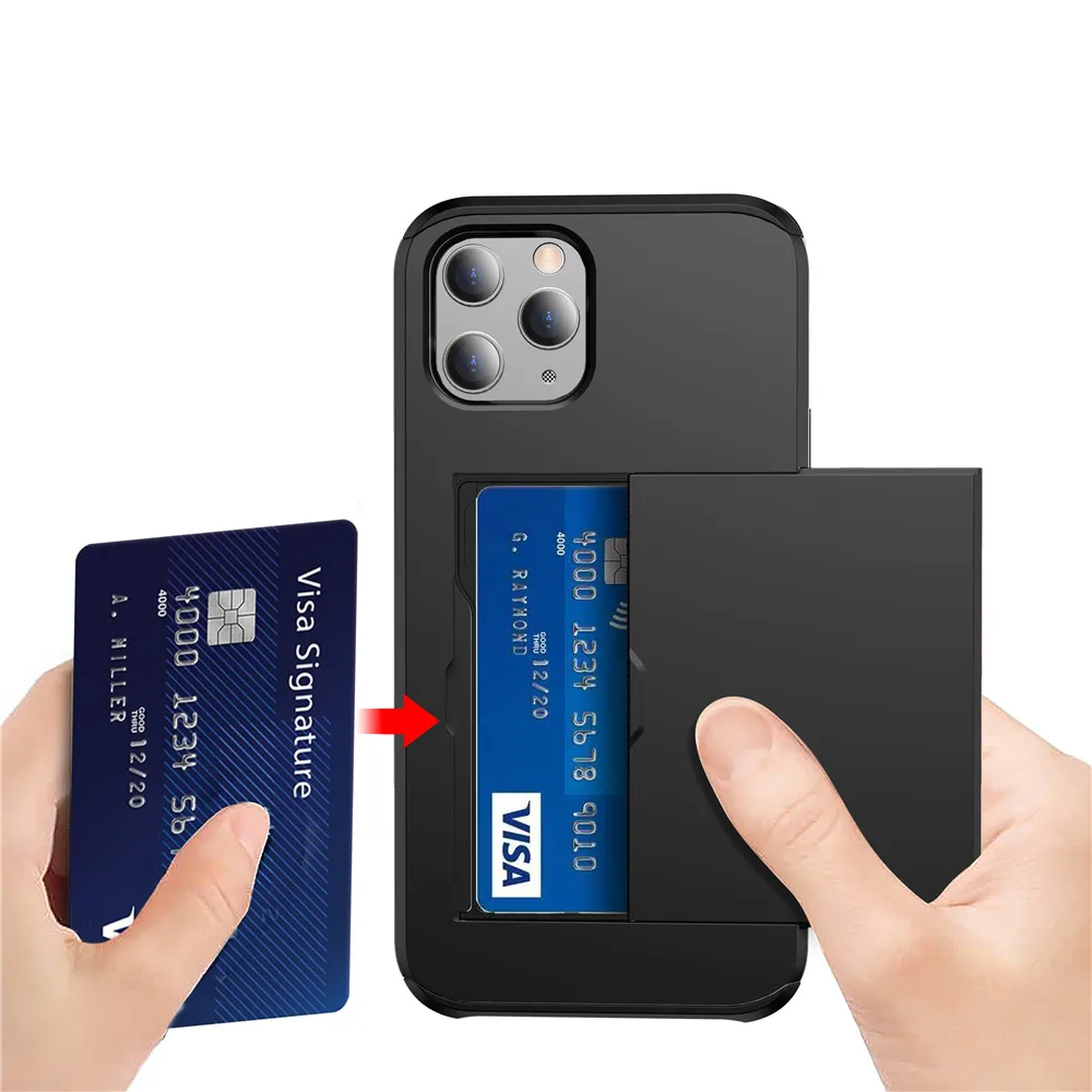 iphone 8 plus silicone case Hybrid Tough Slide Wallet Card Storage Armor Cover For iPhone 12 Mini 11 Pro XS Max XR X 6 6S 7 8 Plus 5 S SE 2020 Case Funda case for iphone 7