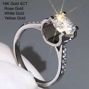 

14K White Gold 4 Carat Moissanite Diamond Ring Women Classic Romantic Wedding Party Engagement Anniversary Ring 4 Ct D Color