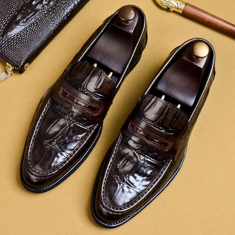 

2019 Summer Fashion Men Loafers Shoes Genuine Leather Crocodile Shoe Male Casual Oxford Shoes Wedding Party Office Formal Shoes