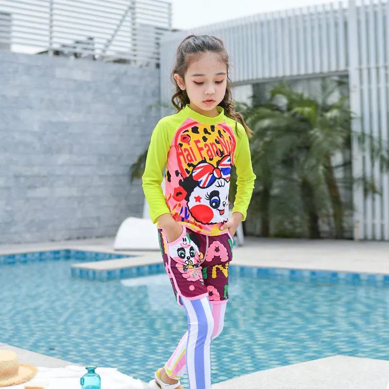 Girls Swimsuit UPF 50+ UV Two or Three Piece Long Sleeve Swimwear Rash Guard Sets Kids 3-12 Years Bathing Suits for Child | Спорт и