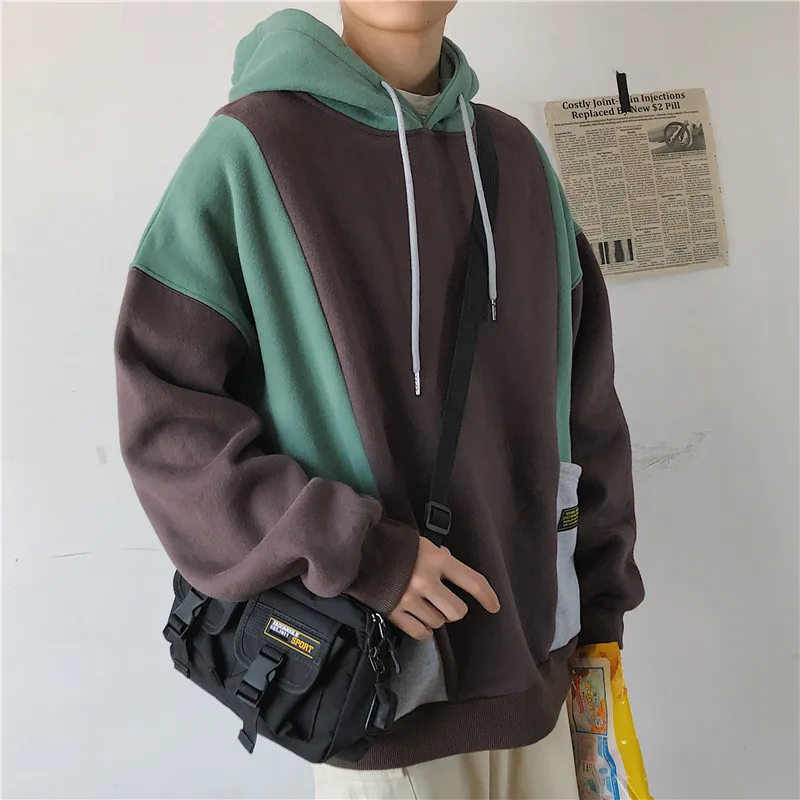 

Autumn Cotton Hoodies Men Fashion Contrast Color Casual Hoodie Men Hooded Sweatshirt Man Streetwear Hip Hop Loose Pullover Hoody