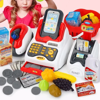

24Pcs/Set LED Music Shop Cash Register Scanner Food Model Pretend Play Kids Toy