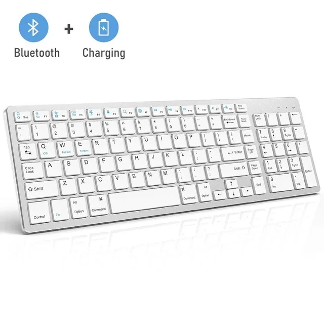 Silver white Zienstar стандартная беспроводная Bluetooth клавиатура для Ipad, MACBOOK, ноутбука, компьютера и планшета Android, перезаряжаемая литиевая батарея - Цвет: Silver white