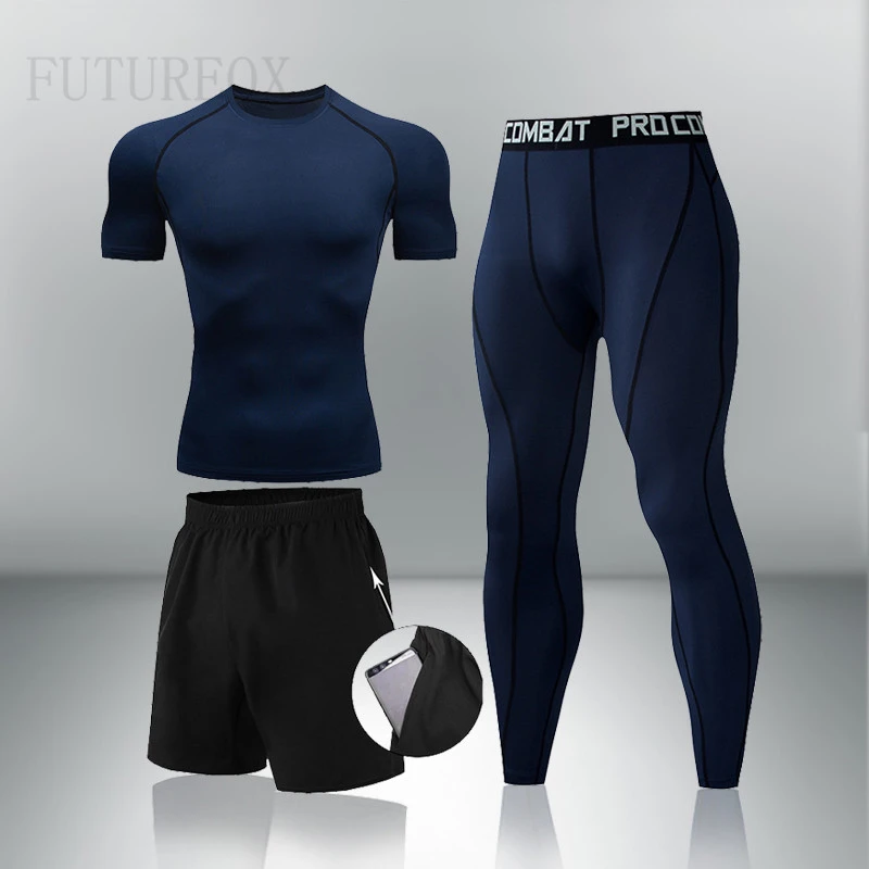Chándal deportivo para hombre, ropa de para gimnasio, boxeo, trotar, entrenamiento, medias Rashguard, 3 uds.|Camisetas de boxeo| - AliExpress