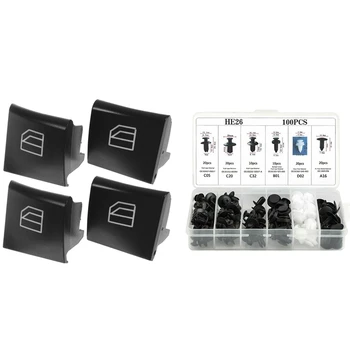 

100 Pcs Auto Car Fender Liner Bumper Interior Trim Retainer Push Clip Pin & 4 Pcs Window Switch Repair Button Caps