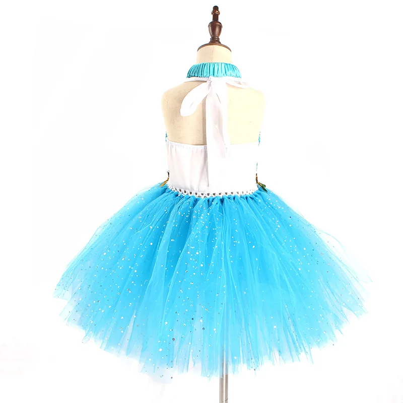 Aladdin Jasmine Girls Tutu Dress Headband Outfit Kids Birthday Party Pageant Sparkly Tulle Fancy Dress Sequins Children Clothes (17)