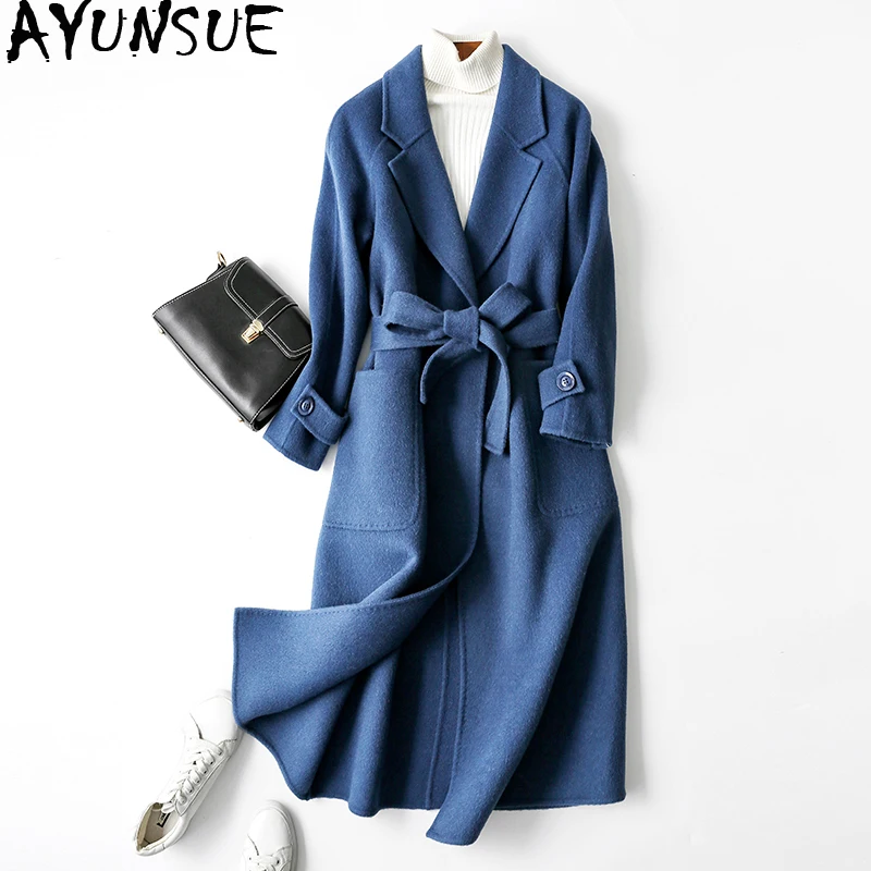 AYUNSUE зимнее пальто женское пальто из натуральной шерсти Женская куртка из альпаки двухстороннее шерстяное пальто Корейская длинная куртка Manteau Femme MY