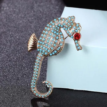 

Zlxgirl antique silver blue seahorse Shape animal Brooches men's Christmas gifts statement women's punk Scarf pins