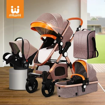 

4 in 1 Baby Stroller Portable High Landscape Gold Grey Baby Carriage Folding Multifunctional Newborn Infant Stroller Trolley